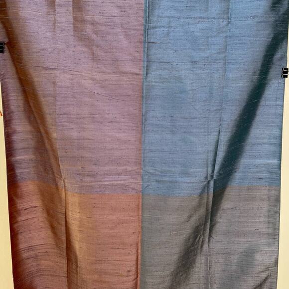 Silk Shantung Wrap Scarf Blue Orange Lightweight Cocktail - Picture 5 of 8